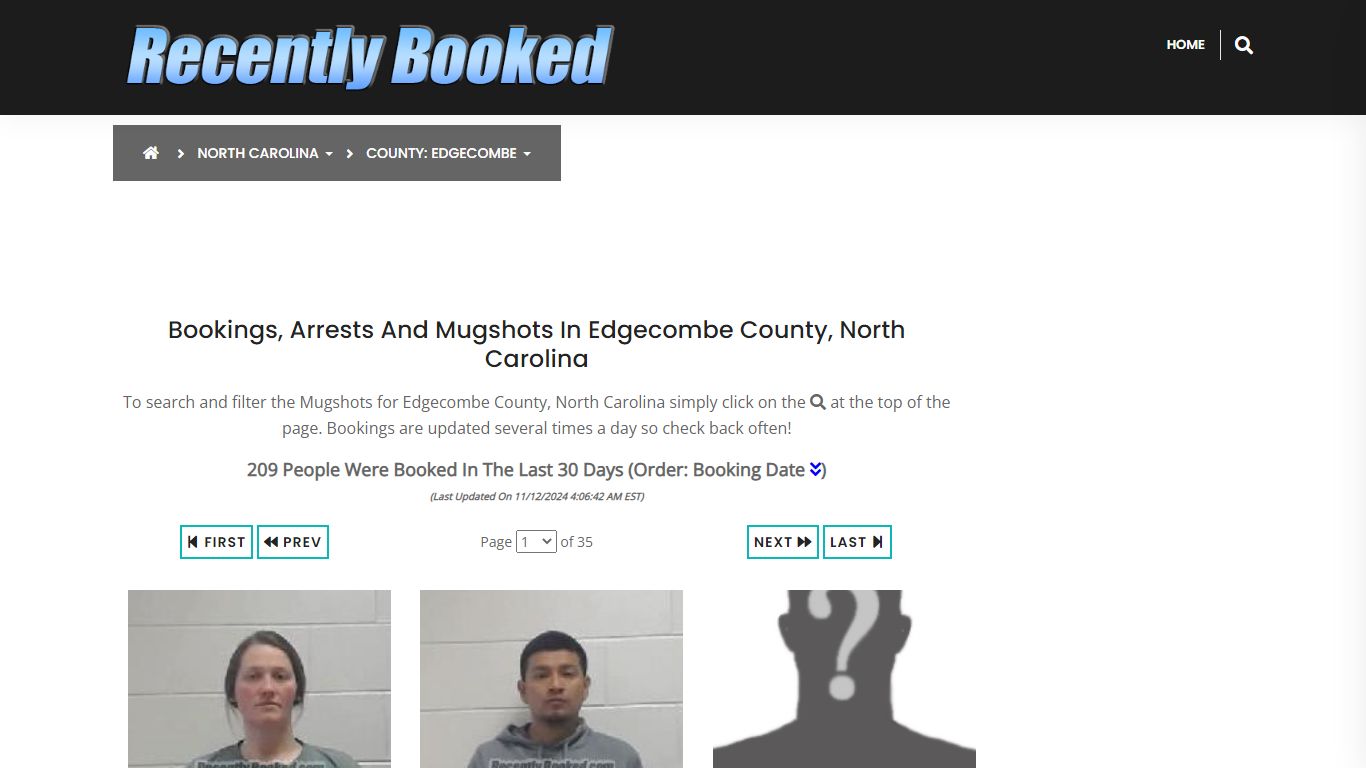 Bookings, Arrests and Mugshots in Edgecombe County, North Carolina